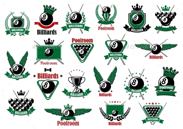 Billiards, Pool And Snooker Sport Icons - Sports/Activity Conceptual