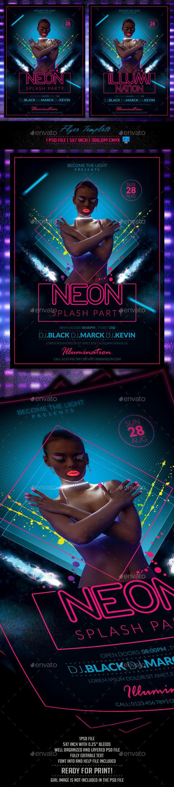 Neon Party Flyer Template - Flyers Print Templates