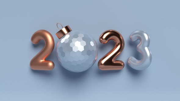 2023 New Year sign with rotating ball.