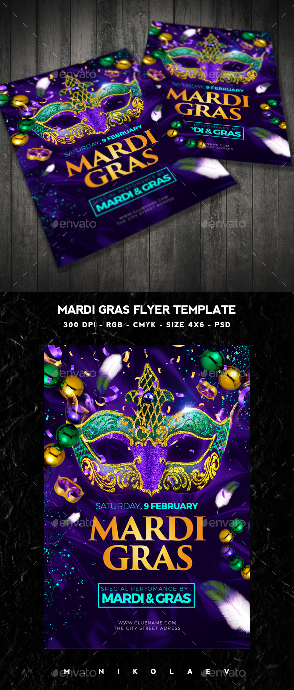 Mardi Gras Flyer - Clubs & Parties Events
