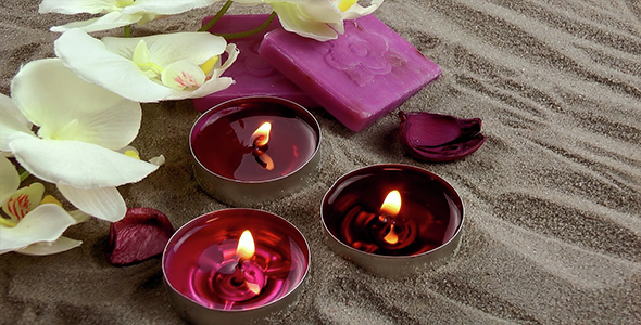 Candles & Soaps & White Orchid on the Sand