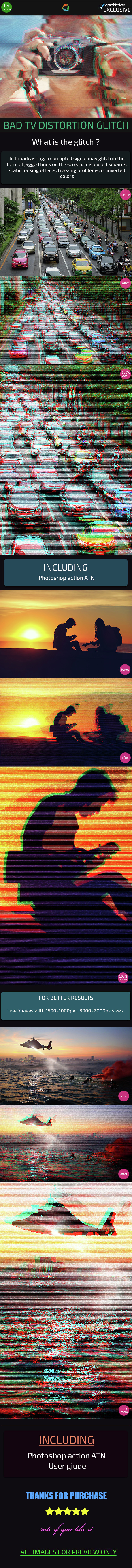 Bad TV Distortion Glitch Effect Action - Photo Effects Actions