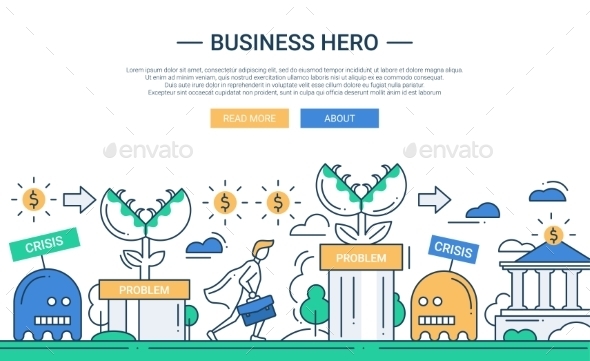 Business Hero Line Flat Design Banner - Backgrounds Business