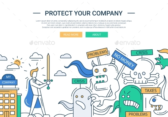 Protect Your Company Line Flat Design Banner - Web Technology