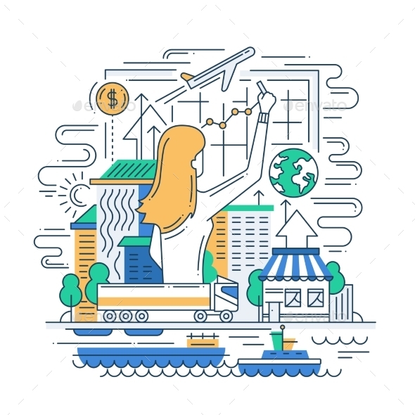 Planning Process Line Flat Design Banner - Business Conceptual