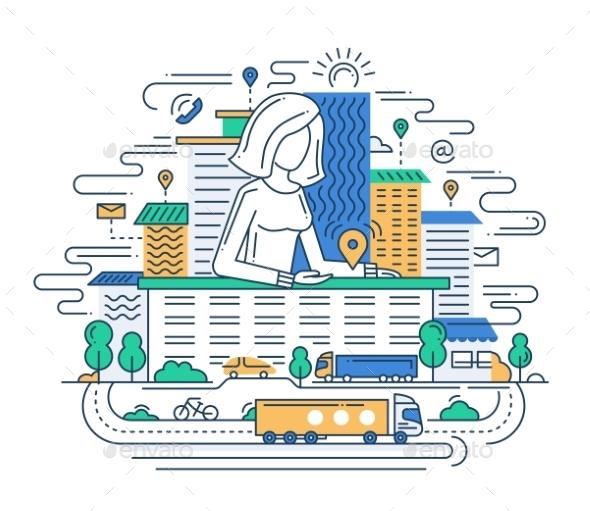 Showing Location Line Flat Design Banner - Concepts Business