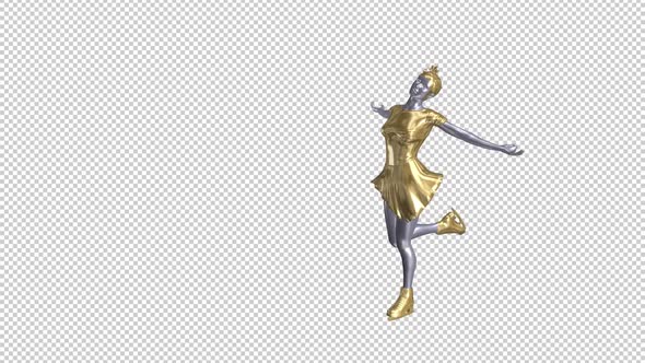 Ice Skater - Female Figurine - Gold and Silver - Skating Transition - IV - Alpha Channel