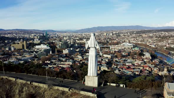Aerial Rotate View, Monument to Mother Kartli, Tbilisi, Georgia