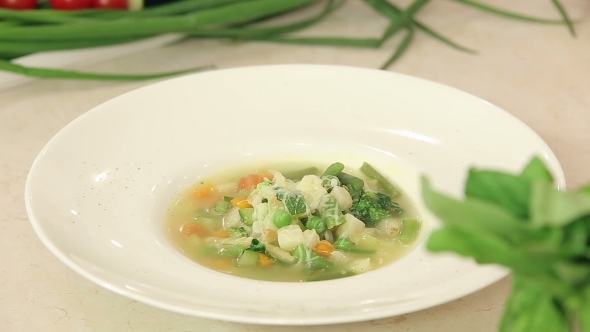 A Plate Of Hot Vegetable Soup alt