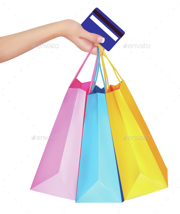Hand Holding Credit Card and Shopping Bags - Commercial / Shopping Conceptual