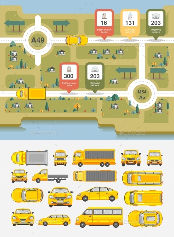 Set Cars And Highways Map - Travel Conceptual