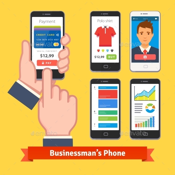 Businessman Holding And Finger Tapping His Phone - Technology Conceptual