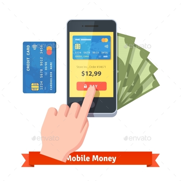 Human Finger Pressing Pay Button On a Smartphone - Concepts Business