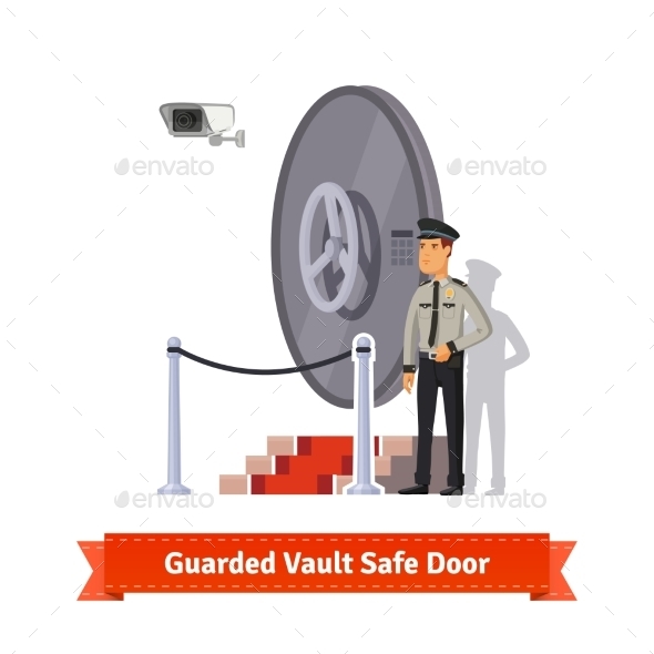 Vault Safe Door Guarded By An Officer In Uniform - Industries Business