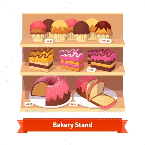 Bakery Shop Stand With Sweet Desserts - Food Objects