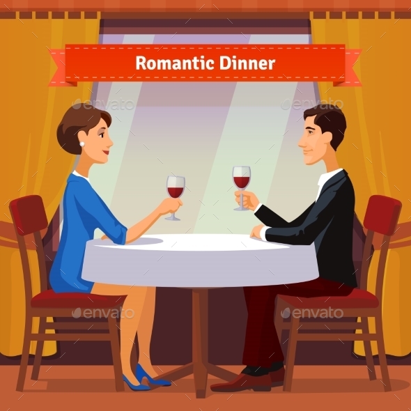 Romantic Dinner For Two. Man And Woman - People Characters