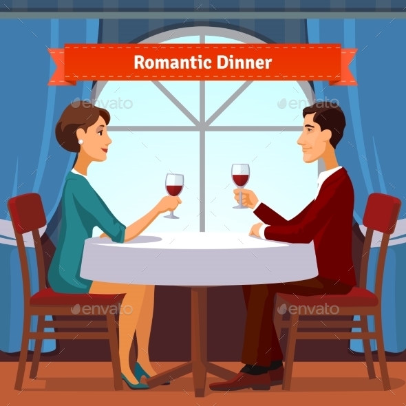 Romantic Dinner For Two. Man And Woman - People Characters