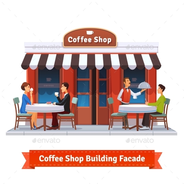 Coffee Shop Building Facade With Signboard - Concepts Business