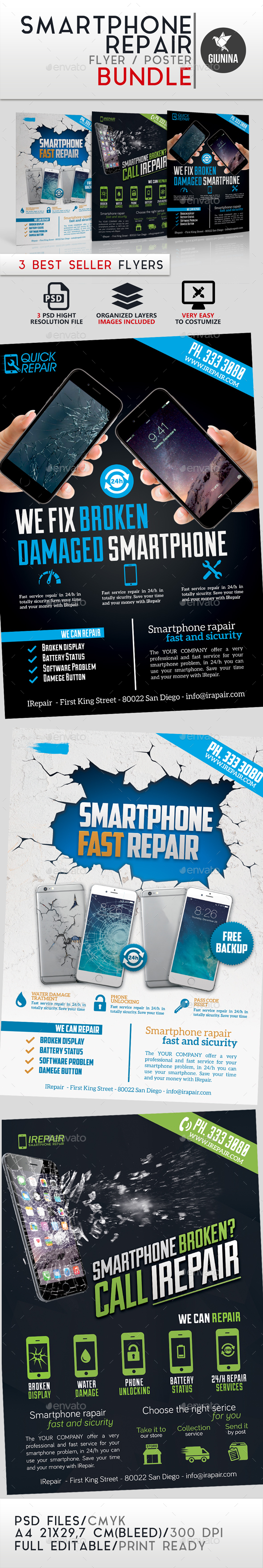 Smartphone Repair Flyer/Poster Bundle - Commerce Flyers