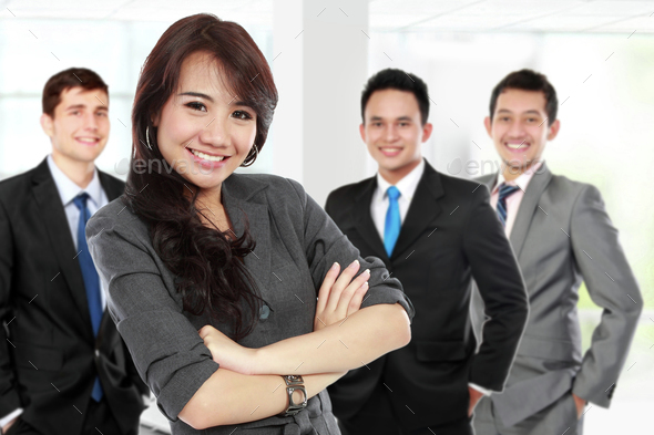 Group of asian young businessperson, woman as a team leader stan