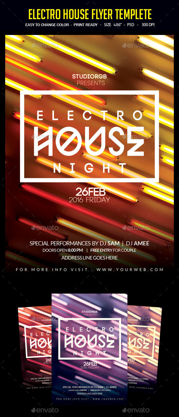 Electro House Flyer Templete - Clubs & Parties Events