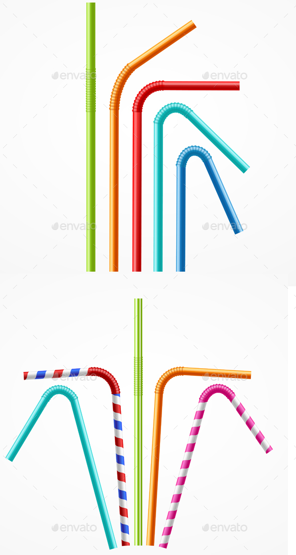 Colorful Drinking Straws Set. Vector - Objects Vectors