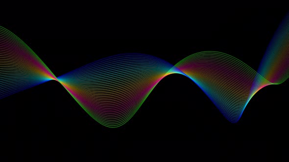 Blue Green Pink Yellow Color Line Wave Animation On Black Background alt