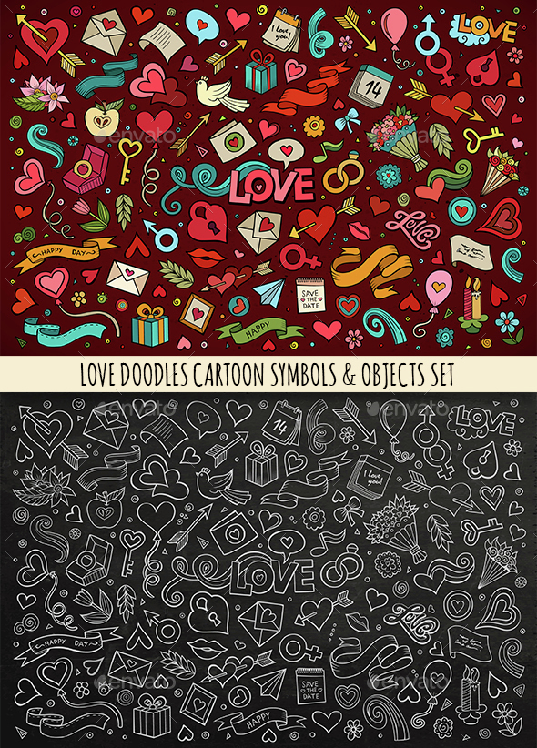 Love Doodles Symbols Set - Valentines Seasons/Holidays