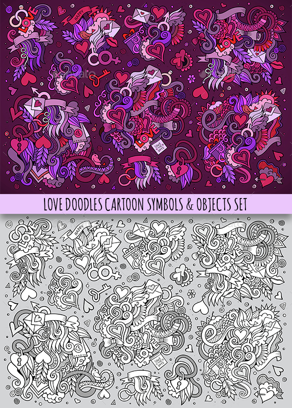Love Doodles Symbols Set - Valentines Seasons/Holidays