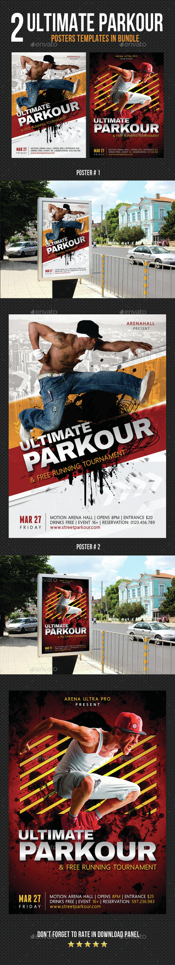 2 Ultimate Parkour Free Running Poster Bundle - Signage Print Templates