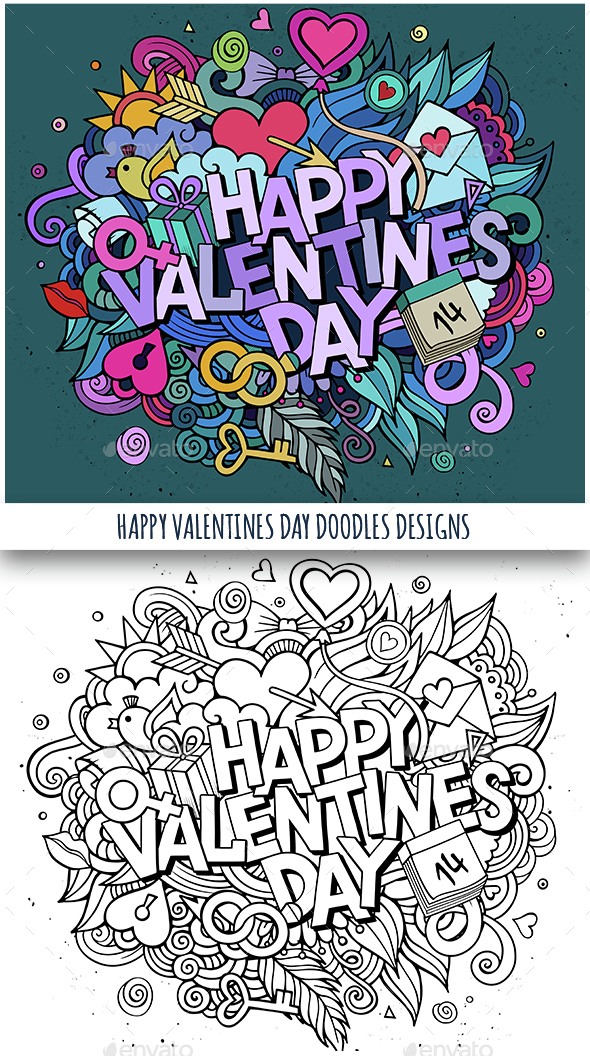 2 Happy Valentines Day Doodles Design - Valentines Seasons/Holidays