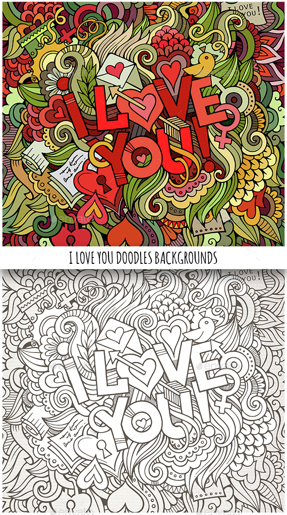 2 I Love You Doodles Backgrounds - Valentines Seasons/Holidays