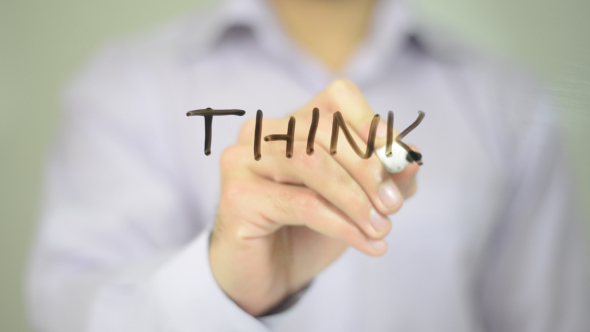 Think,  Man Writing on Transparent Screen alt
