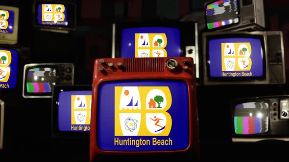 Flag of Huntington Beach, California, on Retro TVs.