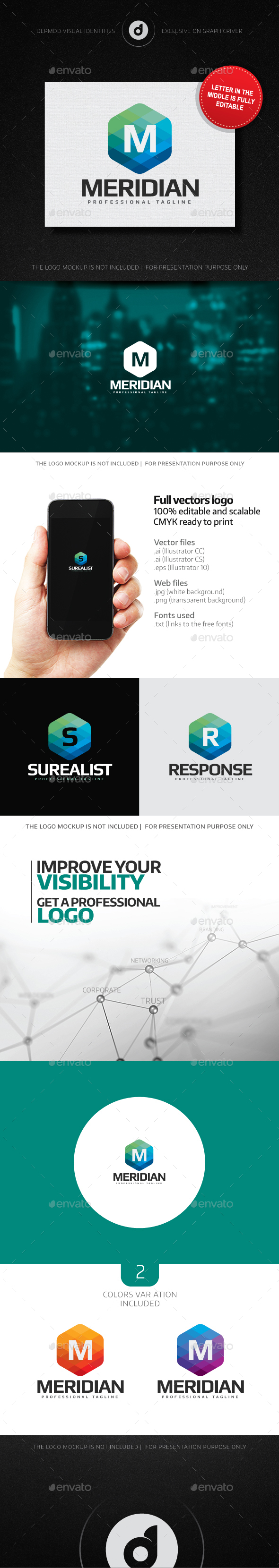 Meridian Logo (Editable letter) - Letters Logo Templates