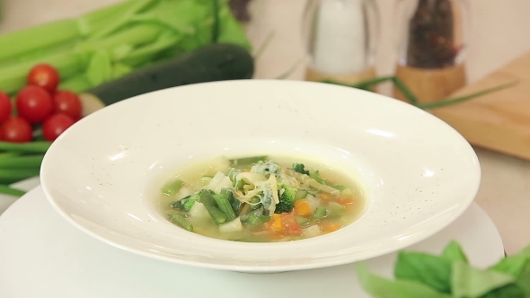 A Plate Of Hot Vegetable Soup Presentation alt