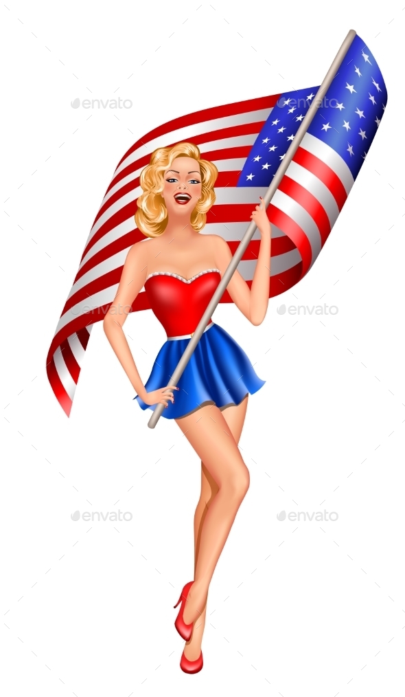 Pin-Up Blond Patriotic Woman - People Characters