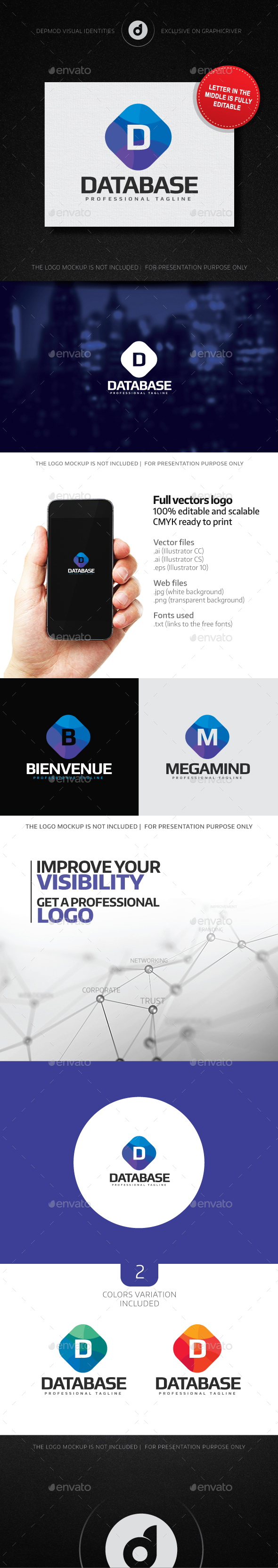 Database (Editable letter) - Letters Logo Templates