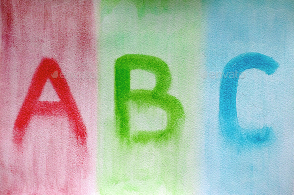Letters ABC drawn on watercolor paper.