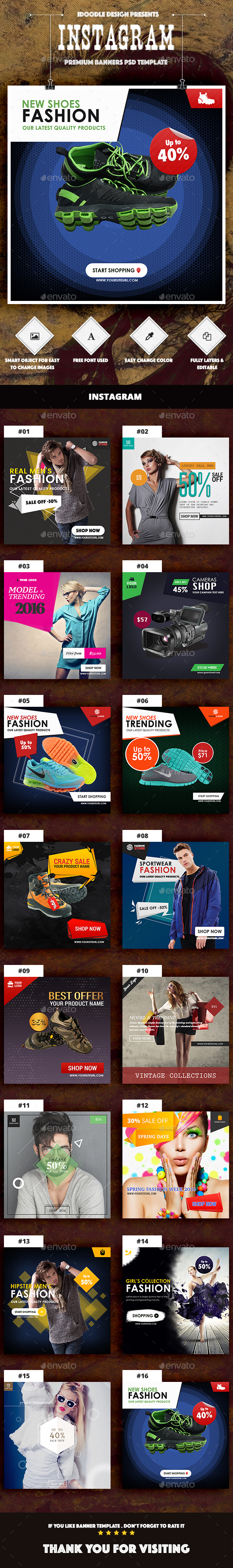 Instagram Product Banners Ads - 16 PSD - Banners & Ads Web Elements