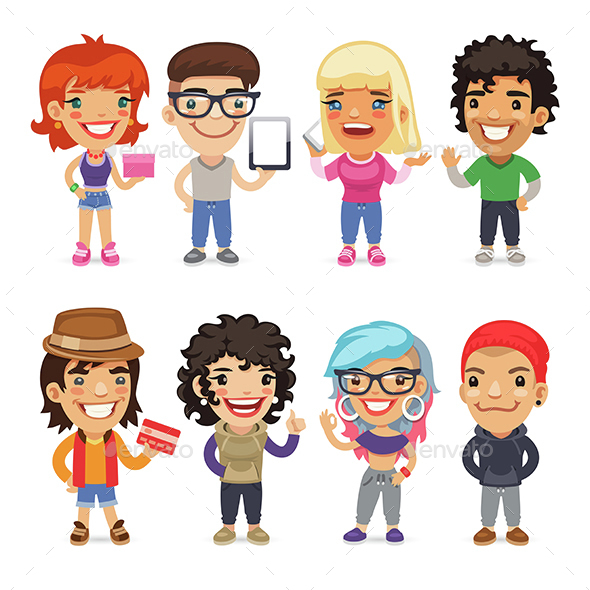 Trendy Dressed Cartoon Characters - People Characters