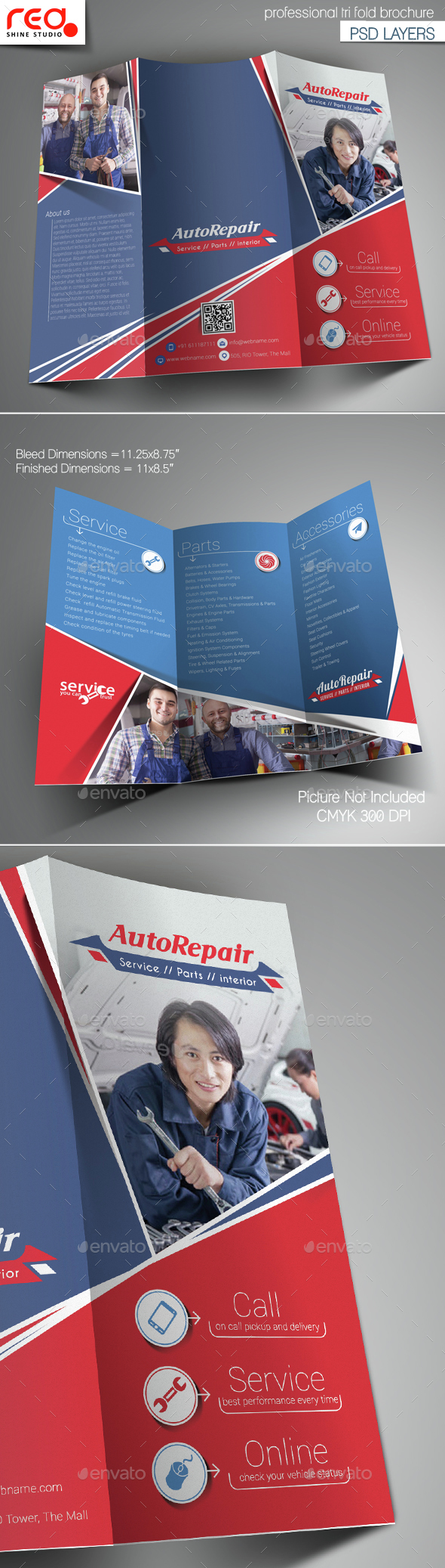 Auto Center Trifold Brochure Template - Corporate Brochures