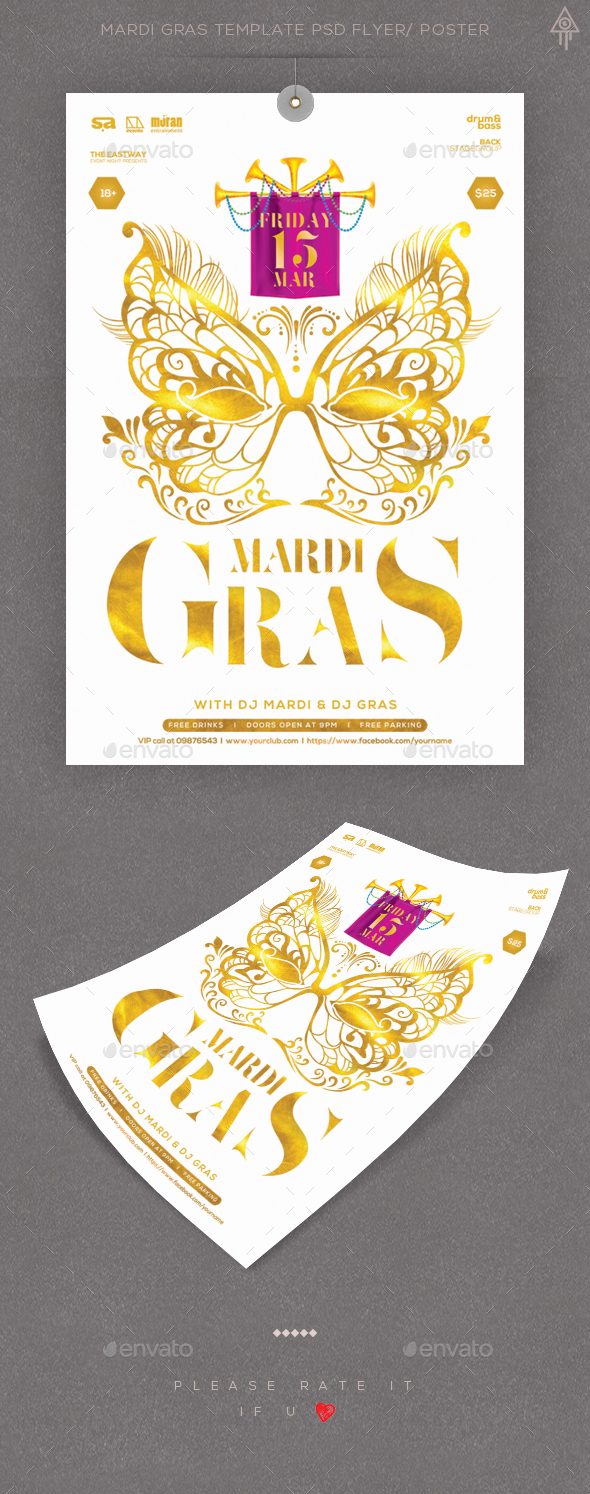Mardi Gras Template PSD Flyer/ Poster - Clubs & Parties Events