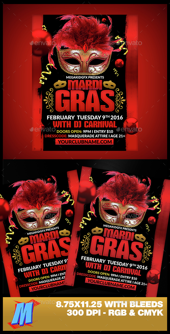Mardi Gras Flyer Template - Clubs & Parties Events