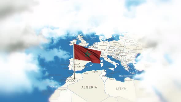 Morocco Map And Flag With Clouds