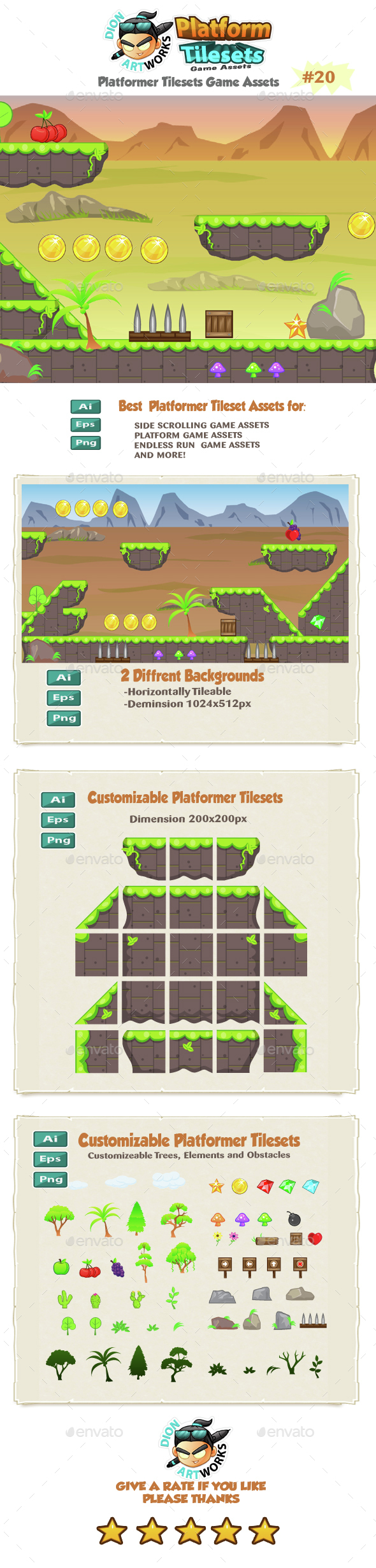 Landscape Platformer Game Tilesets 20 By Pasilan | GraphicRiver