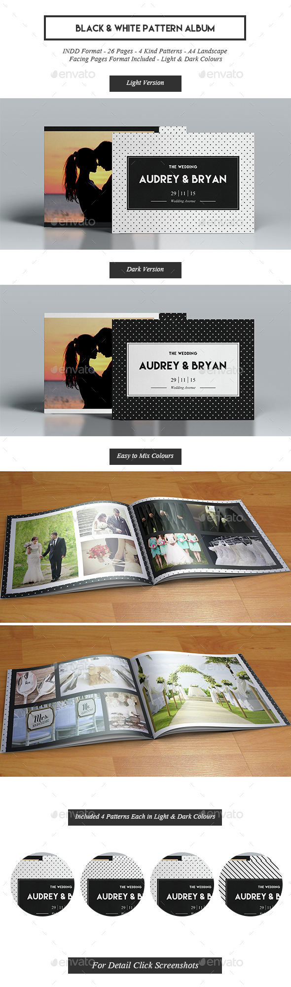 Black & White Pattern Album - Photo Albums Print Templates