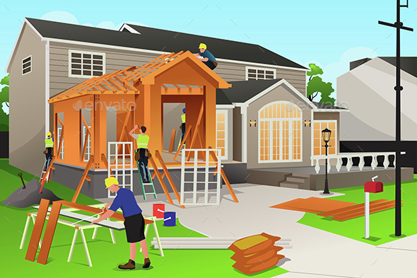 Workers Working on Home Renovation - People Characters