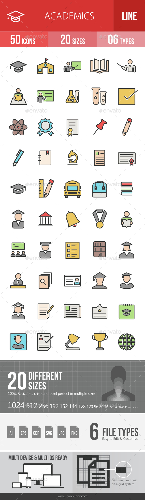 Academics Filled Line Icons - Icons
