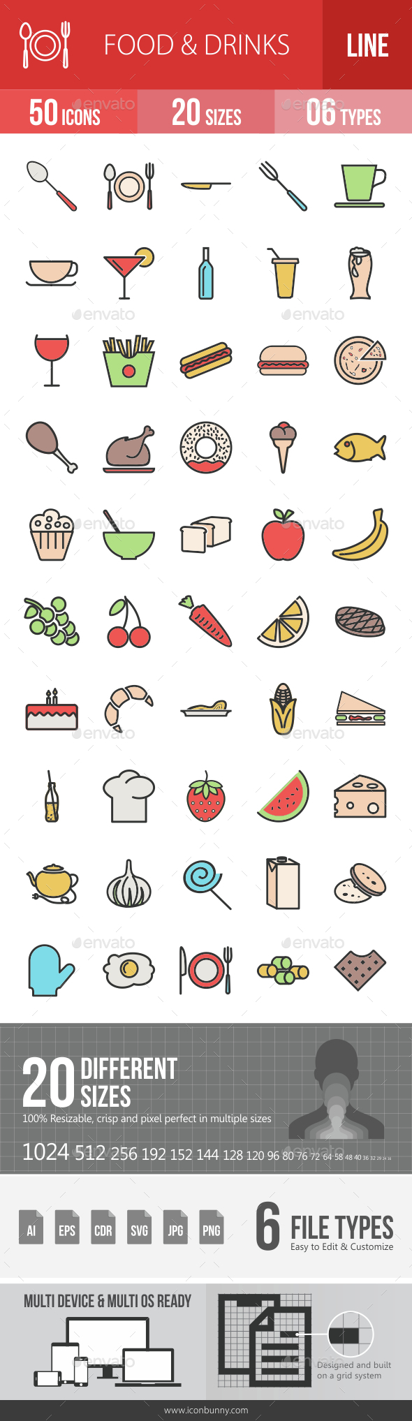 Food & Drinks Filled Line Icons - Icons